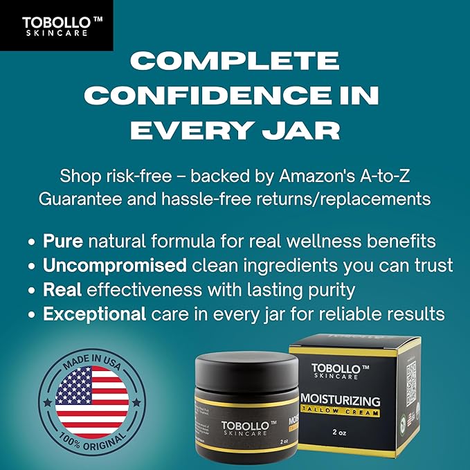 Advanced Grass Fed Beef Tallow + Triple Defense Actives Moisturizing Cream | Face & Body Cream For Dry Skin | Tallow + Barrier & Microbiome Support | Unscented | 100% Natural Ingredients | Made in USA