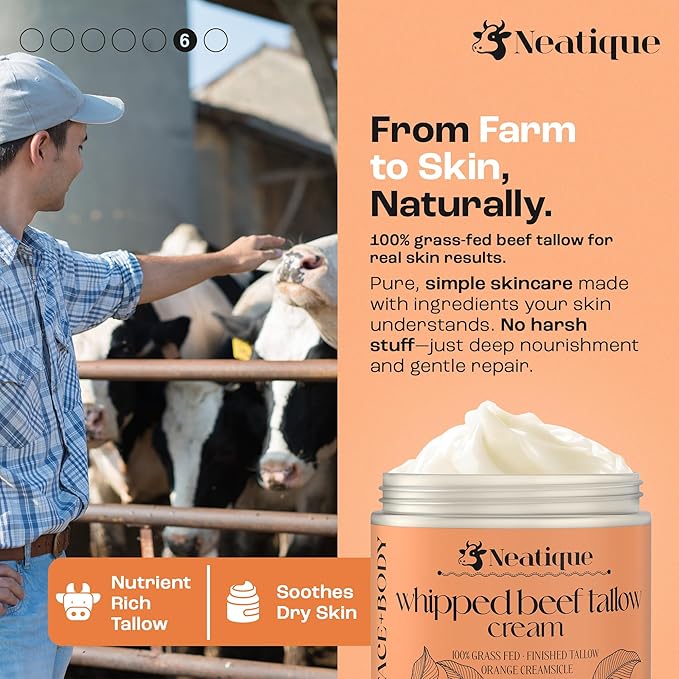 100% Grass Fed Beef Tallow for Skin Care Face & Body | Whipped Moisturizer for Skin | with Organic Beeswax & Organic Honey Balm | All Natural Formula, 2.13oz (2.13 Ounce, Orange)