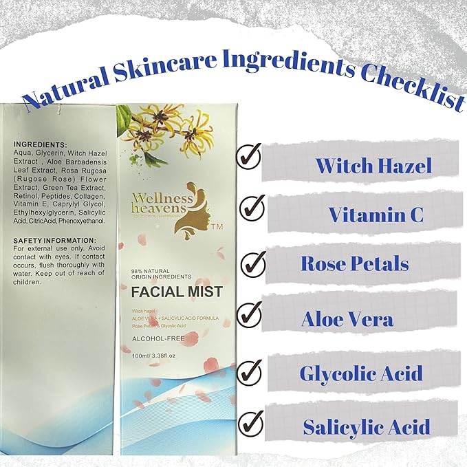 Witch Hazel Toner, Hydrating, Refreshing Face Mist, Rose Water with Salicylic, & Glycolic Acid, Zero Pore Cleanser, Removes Makeup, Dirt, Oil, Fades Dark Spots & Minimizes Pores, Alcohol-Free, 100 ml