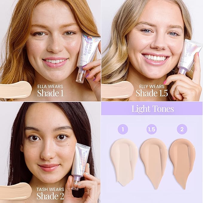 Naked Sundays BeautyScreen™ SPF 50 Peptide Foundation Tint – Tinted Sunscreen & Skincare Makeup with Zinc Oxide, Niacinamide – Lightweight Natural Coverage, 2 Fair Sand, 1.01 oz