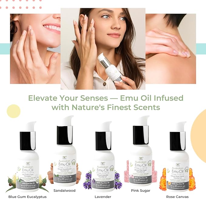 Y Not Natural Pure Emu Oil - Organic Moisture for Face, Body, Hair, Scalp & Nails - Rich in Omega 3-6-9, Vitamins & Essential Minerals - Australian Emu Oil (200ml) 6.76 fl oz - Sandalwood