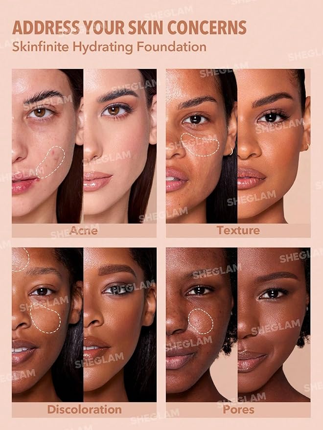 SHEGLAM Skinfinite Flawless Dewy Hydrating Foundation Full Coverage Liquid Foundation - Nude