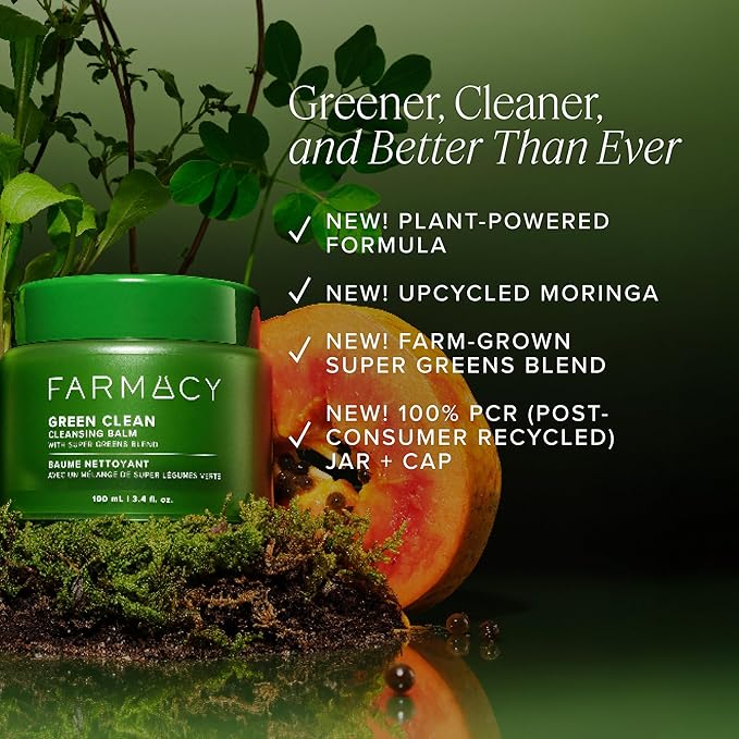 Farmacy Makeup Remover Cleansing Balm - Green Clean Waterproof Makeup Remover Balm + Oil Cleanser for Face - Gently Melts Make Up + SPF - Hydrates + Softens Skin with Super Greens + Papaya (200ml)