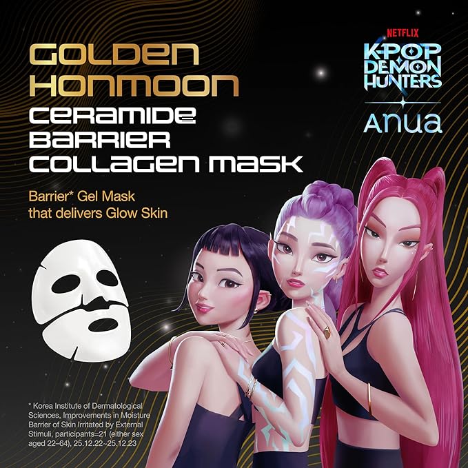 ANUA Ceramide Barrier Collagen Mask, Glow Up, Elasticity Hydrogel Face mask, Moisture Barrier Repair for Glass Skin, 24H Deep Hydration Lasting, KPop Demon Hunters, Korean Skincare (4ea)