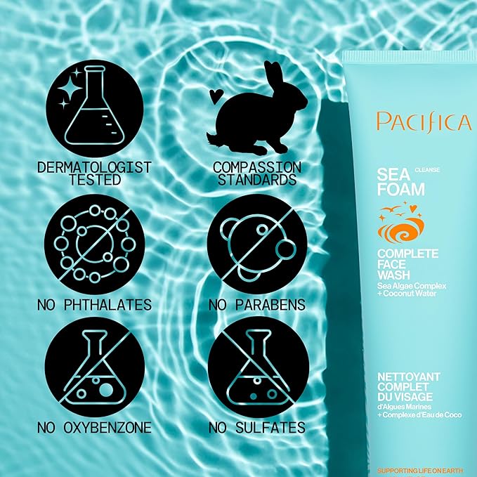 Pacifica Beauty Sea Foam Face Wash, Daily Gentle Foaming Cleanser, With Coconut Water + Sea Algae, Removes Makeup, For Combination and Oily Skin, Vegan & Cruelty Free