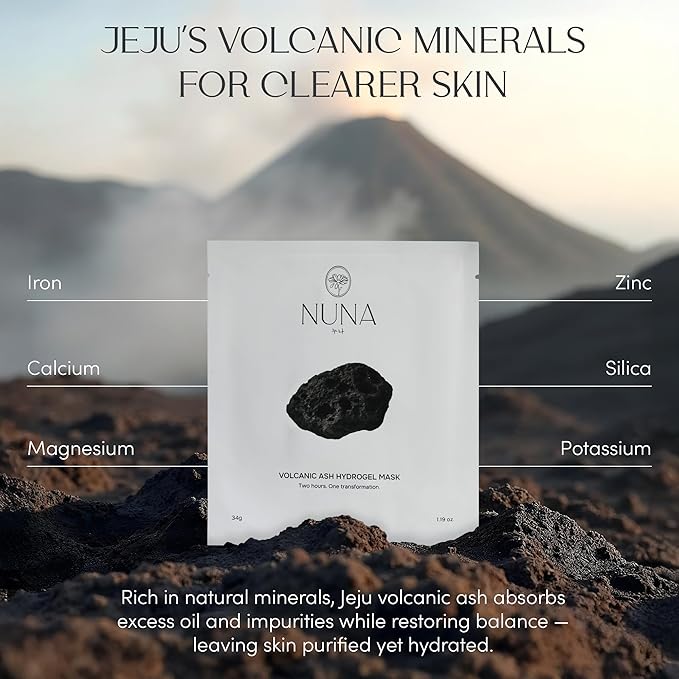 NUNA Volcanic Ash Hydrogel Face Masks with Smile Line Patches – Korean Glass Skin Detox & Deep Hydrating Jelly Mask with Hyaluronic Acid, Ceramides – Overnight Moisturizing + Purifying Care, 7 Sheets