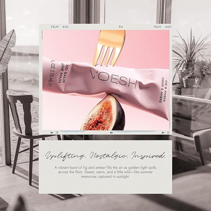 VOESH Vegan Hand Balm Fig & Amber 2.5 oz. – K-Beauty Korean Skincare Hand Cream for Dry Hands – Non-Greasy Fast-Absorbing Moisturizer with Turmeric Mango Butter and Squalane – Travel Size
