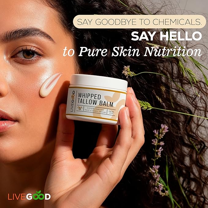 LIVEGOOD Whipped Tallow Balm, Grass Fed Beef Tallow for Skin with Vitamins A, D, E, K, Deeply Moisturizing Beef Tallow Moisturizer for Face and Body Hydration (2 oz)
