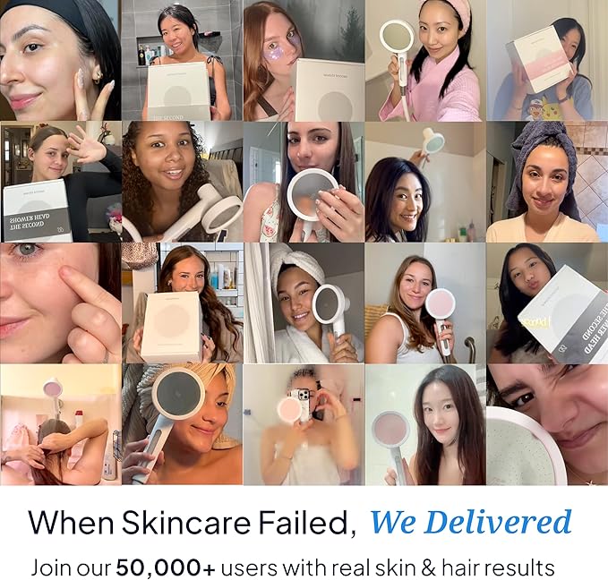 SecondShower Filtered Shower Hand for Hard Water | Clinically Proven for Skin Health, NSF Certified 99.9% Chlorine Removal, SPA Grade High Pressure, Korean Beauty Secret Natural Filter (Pure Silver)