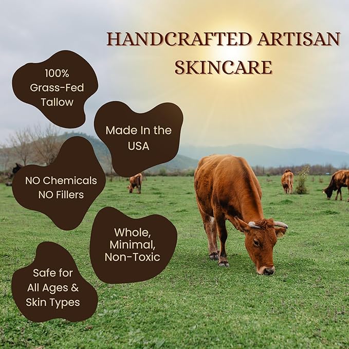 100% Grass-Fed Tallow Balm - (Value Size) Vanilla & Orange with Real Vanilla Beans, Herb-Infused Chamomile & Calendula Moisturizer for Men, Women, Psoriasis, Eczema, Dry Sensitive Skin