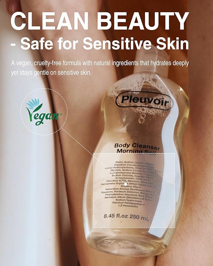 Pleuvoir Hinoki Leather Perfume Body Wash - French MANE × Japanese Cypress (Cedar & Musk), Unisex Woody Shower Gel, Rich Moisturizing Foam with 8 Types Hyaluronic Acid Ceramides, 8.45 fl.oz