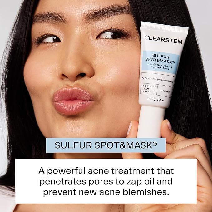 CLEARSTEM SULFUR SPOT&MASK Face Mask for Acne - Sulfur Spot Cleanser Facial Mask - Weekly Acne Face Mask for Clear & Smooth Skin - Made with Kaolin Clay & Glycolic to Reduce Blackheads & Blemishes