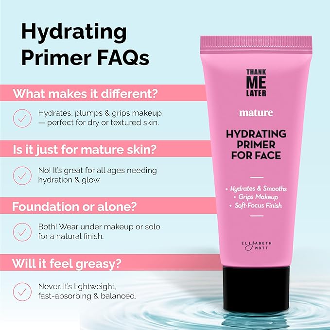 Elizabeth Mott Thank Me Later Glow Enhancer & Primer – Hydrating Natural Glow with Hyaluronic Acid, Niacinamide & Squalane, Sheer Tinted, Cruelty-Free, Fair Sheer Shade, 30g