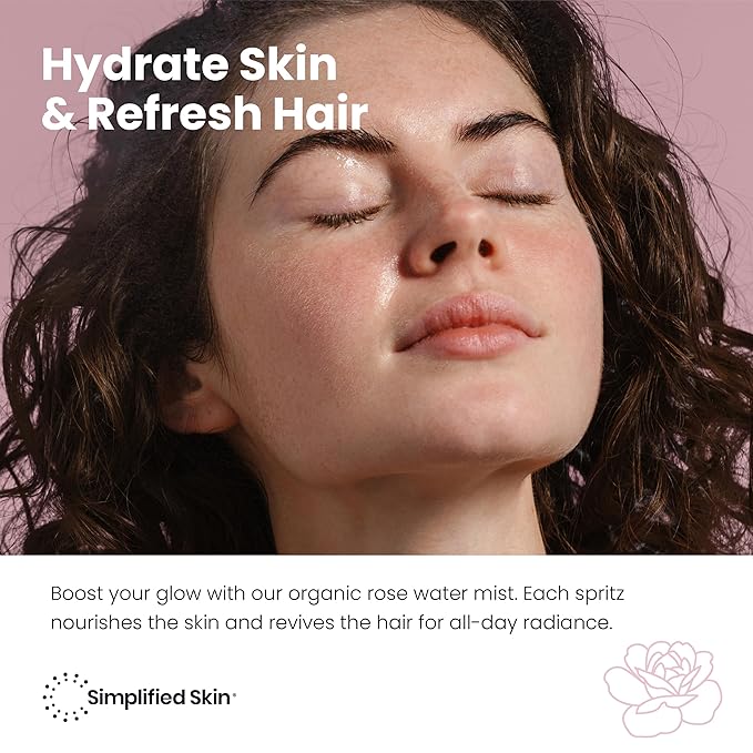 Rose Water Spray for Face & Hair – Pure USDA Organic Rosewater Toner – Refreshing Mist for Skin Care, Makeup & Locs – Natural Rose Scent, 4 Oz