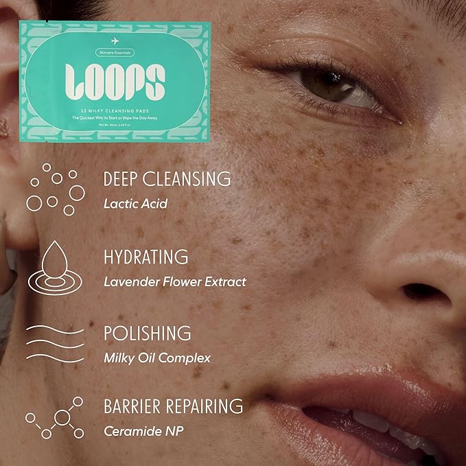 LOOPS Milky Cleanser Korean Skincare - Deep Cleansing and Hydrating Skin Care - Pre-soaked Bamboo Facial Cleansing Pads - Facial Wash with Milky Oil Complex - Oil Cleanser for Face - Pack of 7