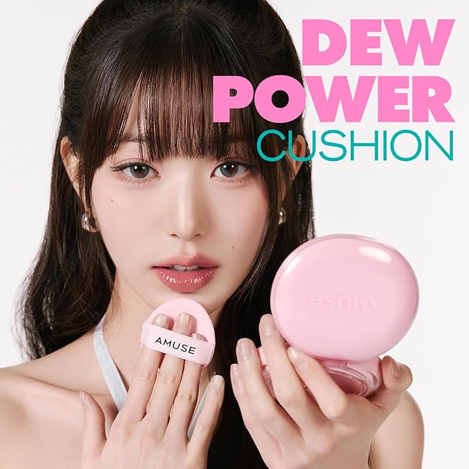 Amuse SEOUL Dew Power Vegan Cushion Foundation (04 TAN) | Dewy, glow, long-lasting, double coverage, clean beauty, lightweight, natural look, hydrating cushion