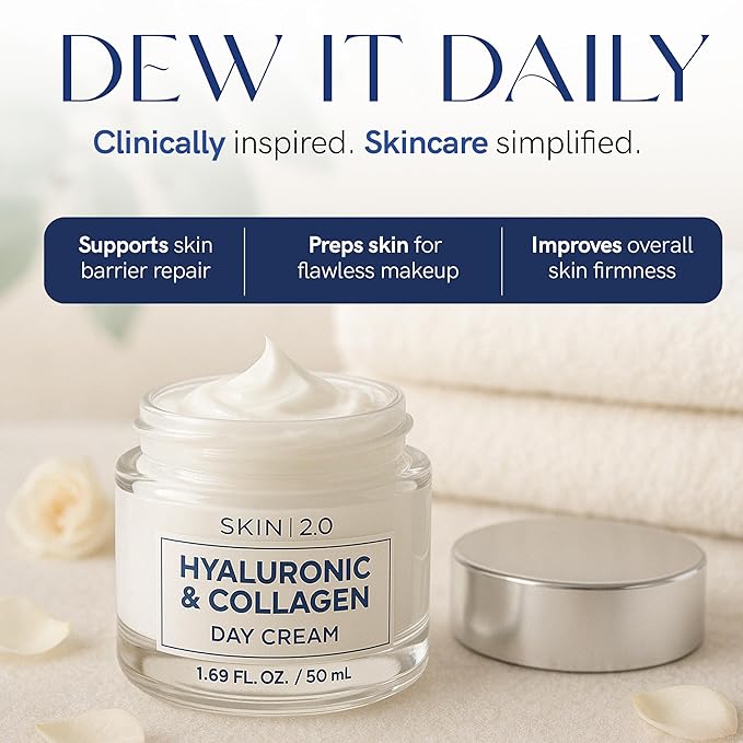 Hyaluronic Acid & Collagen Face Moisturizer – Deep Hydration, Firming & Anti-Aging Day Cream For Dry Skin – Dermatologist Tested, Korean Skin Care For All Skin Types, Clean Beauty – 1.69 Oz