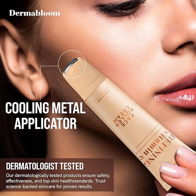 Vitamin C Face Roller Cream – Brightens, Firms, Hydrates For Puffy Skin & Uneven Skin Tone – Dermatologist Tested, Anti-Aging, Korean Skin Care – Vegan, Clean Beauty, Non-GMO – 1.69 Fl Oz