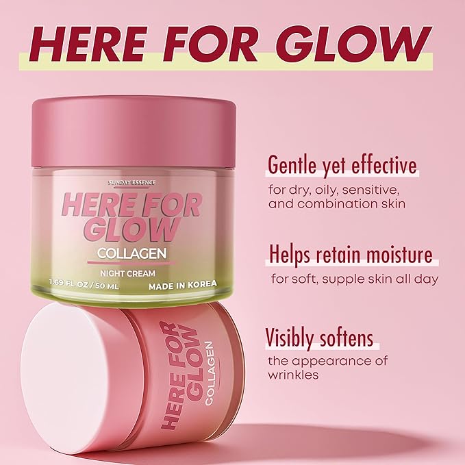 Collagen Night Cream - Dermatologist Tested, Korean Skin Care, Anti-Aging - Hydrating Moisturizer, Retains Moisture - Vegan, Non- GMO, Clean Beauty, 95% Natural - 1.69 Fl Oz