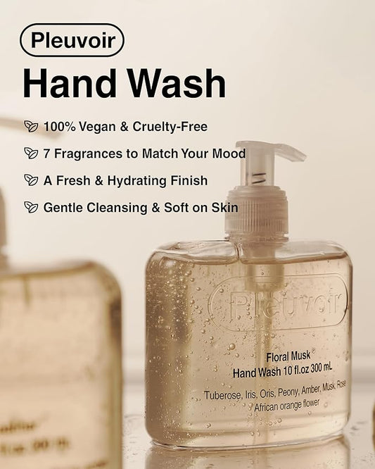 Pleuvoir Almost Naked Luxury Hand Wash - Jasmine Rose Cashmere Wood Scent - Hydrating Liquid Hand Soap with Hyaluronic Acid & Ceramides - Vegan K-Beauty, 10 fl.oz