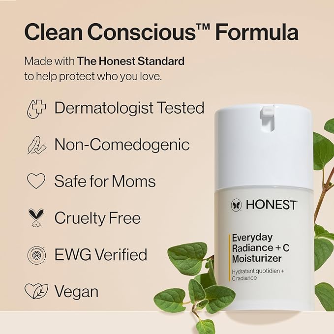 Honest Beauty Everyday Radiance Vitamin C Lightweight Moisturizer, Brightens Improves Skin Tone, Gentle for Sensitive Skin, Fragrance-Free, Vegan, 1.7 fl oz