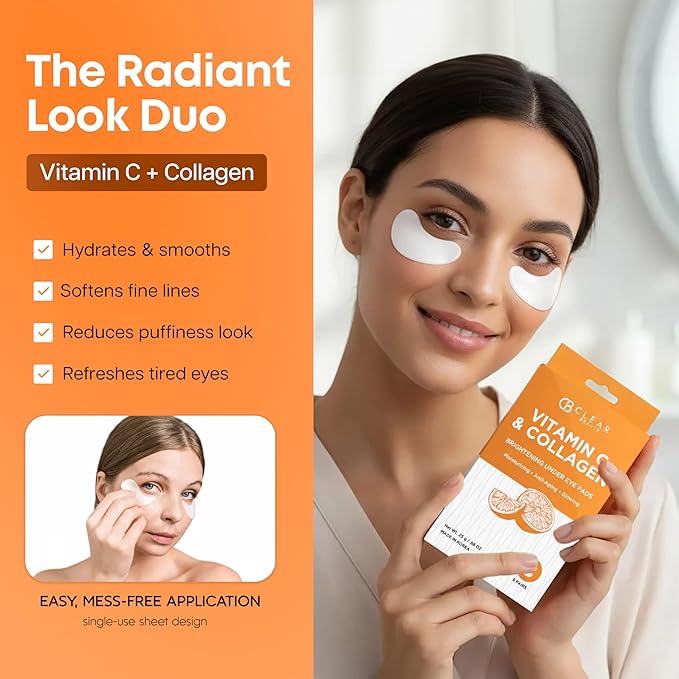 Clear Beauty Vitamin C & Collagen Under Eye Patches – Firming & Hydrating Eye Pads For Dark Circles & Puffiness – Dermatologist Tested, Anti-Aging Korean Skin Care – Clean Beauty, Non-GMO – 5 Pairs
