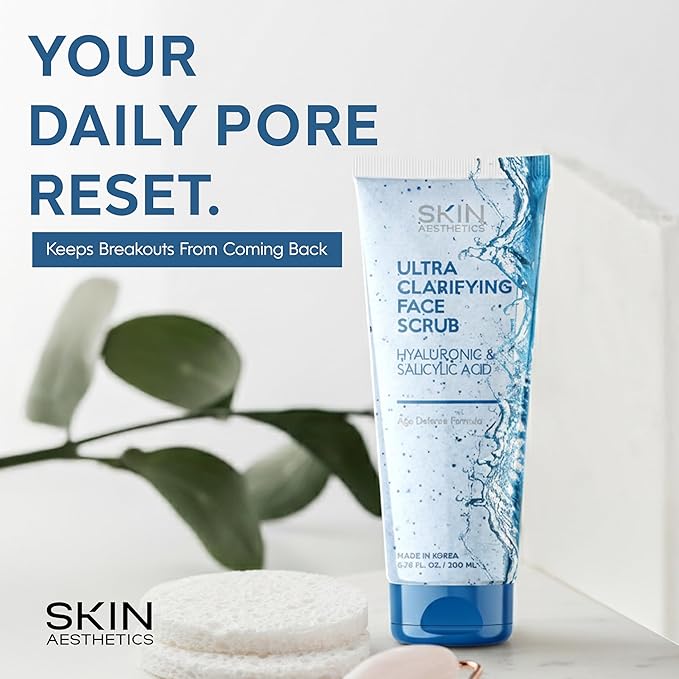 Face Scrub with Hyaluronic & Salicylic Acid – Deep Cleansing, Hydrating & Exfoliating Face Wash For Blackheads & Acne-Prone Skin – Dermatologist Tested, Korean Skin Care – 6.76 Fl Oz