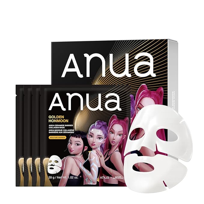 ANUA Ceramide Barrier Collagen Mask, Glow Up, Elasticity Hydrogel Face mask, Moisture Barrier Repair for Glass Skin, 24H Deep Hydration Lasting, KPop Demon Hunters, Korean Skincare (4ea)