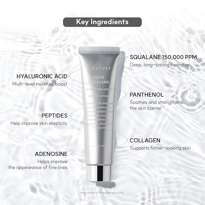 S. Nature AQUA SQUALANE MOISTURIZING CREAM | Face Moisturizer for Dry and Sensitive Skin, Vegetable Squalane 150,00ppm, Long-lasting Hydration, Pore Care Cream, Korean Skin Care (2.7 Fl Oz, 80ml)