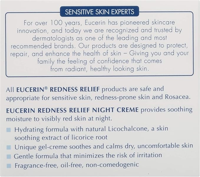 Eucerin Redness Relief Night Creme - Hydrating Cream Safe for Sensitive, Redness-Prone Skin & Rosacea - 1.7 oz Jar