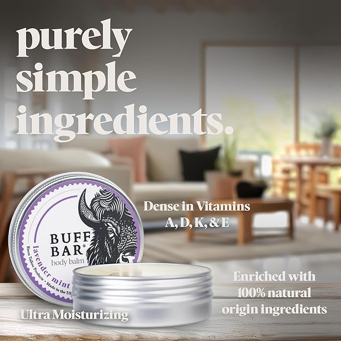 BUFF BAR Pure Bison Tallow Salve, Unscented, 4 Pack - No Irritating Ingredients, Simple & Clean, Body Butter, Full Body Hydration, Replaces Lotion, For Dry, Rough & Sensitive Skin