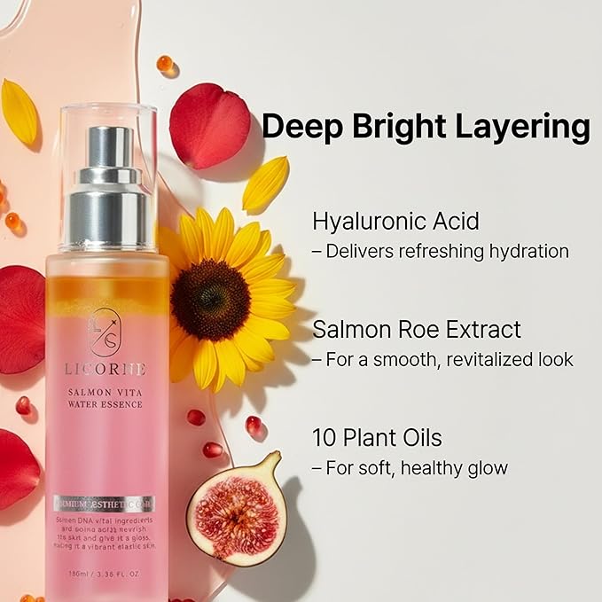 Licorne Salmon Vita Water Essence (3.38 fl oz) - PDRN & Idebenone Dual-Phase Face Mist - Hydrating Spray Serum for Glass Skin - K-Beauty Makeup Setting Spray with Niacinamide & Vitamin B12