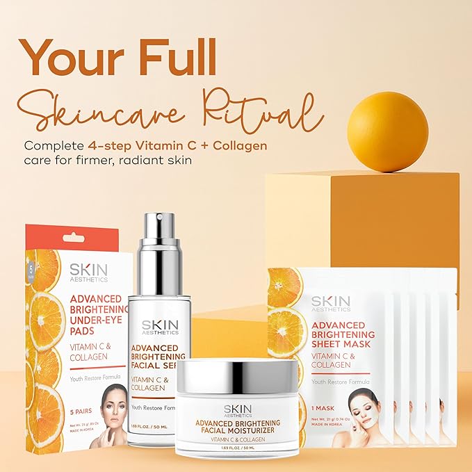 Vitamin C & Collagen Set – Dermatologist Tested, Anti Aging, Korean Skin Care – Firms, Smooths, Hydrates and Revitalizes Tone– Vegan, Clean Beauty – Serum, Moisturizer, Mask & Eye Pads