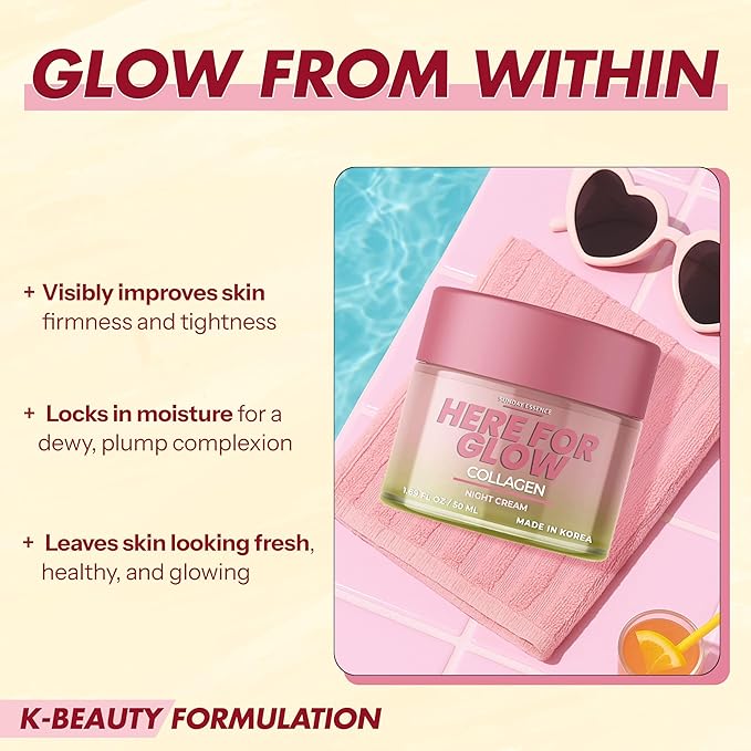 Collagen Night Cream - Dermatologist Tested, Korean Skin Care, Anti-Aging - Hydrating Moisturizer, Retains Moisture - Vegan, Non- GMO, Clean Beauty, 95% Natural - 1.69 Fl Oz