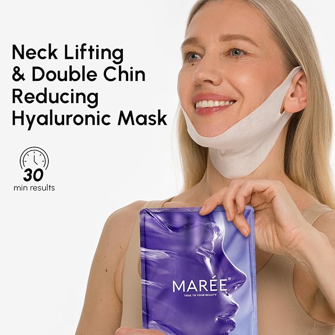 MAREE V Line Lifting Mask with Hyaluronic Acid – Deep Collagen Face Mask for Women – Jawline Shaper Facial Masks with Retinol – Tightening & Firming Neck Lift Tape – Double Chin Strap for Face Lift