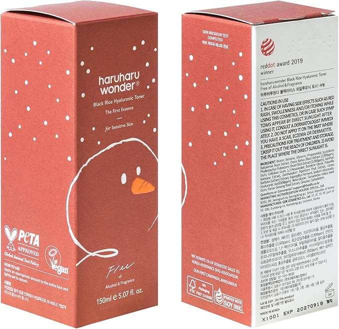 haruharu Wonder Black Rice Hyaluronic Toner for Sensitive Skin, Alcohol-Fragrance Free, Soothing, Hydrating, Holiday Stocking Stuffers, Glass Skin, Korean Skin Care, 5.07 fl.oz (Christmas Edition)