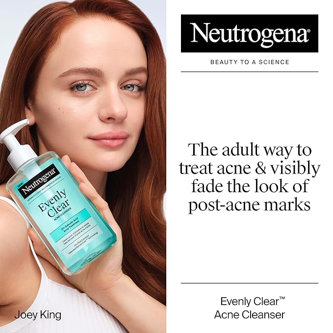 Neutrogena Evenly Clear Acne Cleanser with 2% Salicylic Acid & 2% PHA Exfoliant, Gentle Foaming Face Wash Clears Clogged Pores & Blackheads While Visibly Fading Look of Post-Acne Marks, 9.1 fl. oz