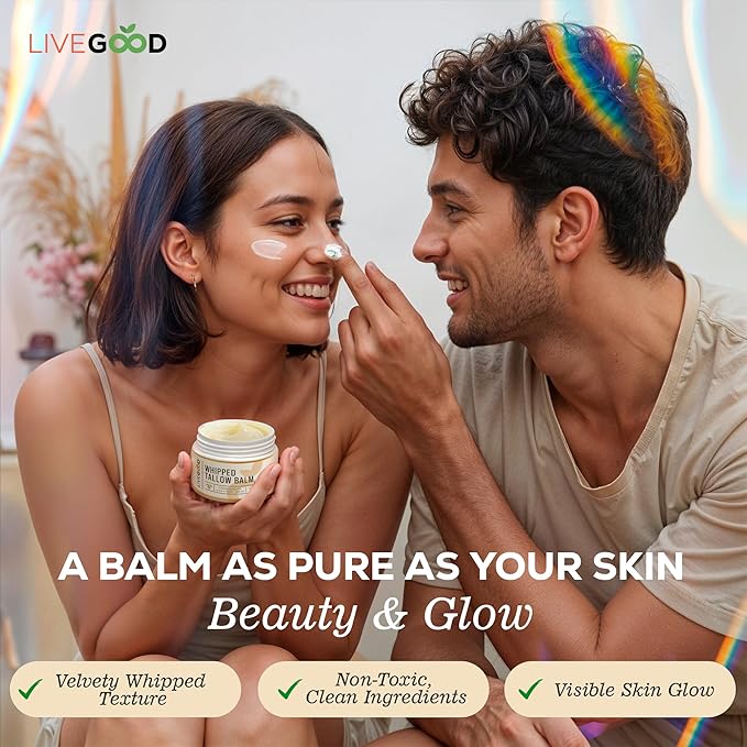 LIVEGOOD Whipped Tallow Balm, Grass Fed Beef Tallow for Skin with Vitamins A, D, E, K, Deeply Moisturizing Beef Tallow Moisturizer for Face and Body Hydration (2 oz)