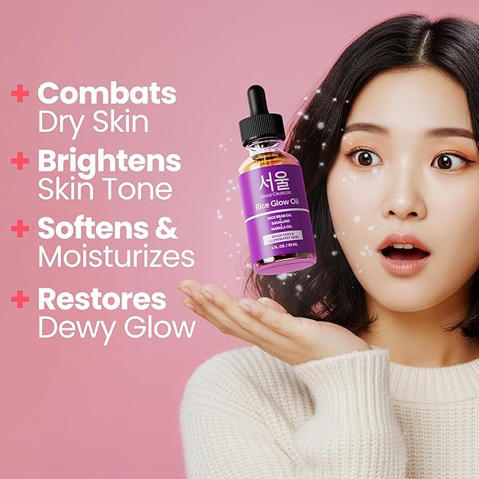 SeoulCeuticals Rice Bran Oil for Skin - Korean Skin Care Facial Glow Oil With Squalane & Vitamin E - Cruelty Free K Beauty Skincare 1oz
