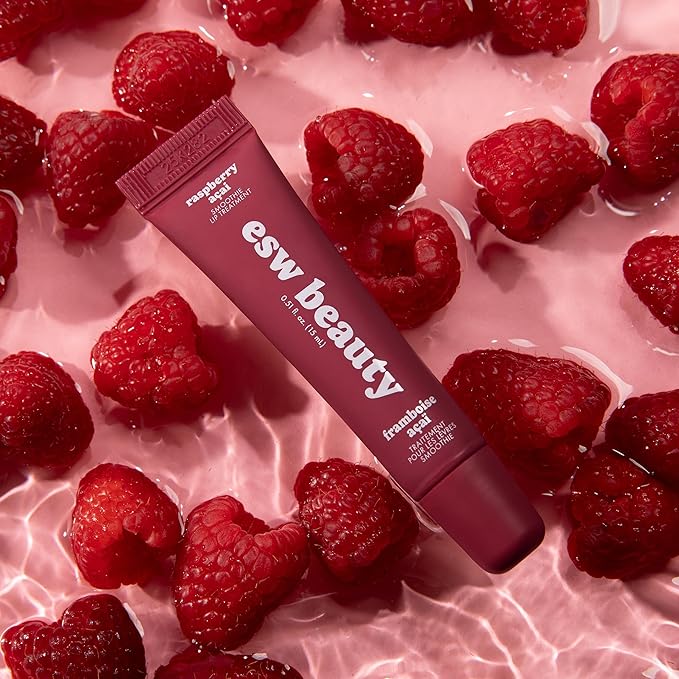 ESW Beauty Raspberry Acai Smoothie Lip Treatment - Rich Berry Tint with Shea Butter, Vitamin E, Raspberry & Acai for Deep Nourishment & Enhanced Protection