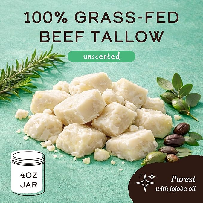 SACRED COW 100% Pure Organic Grass Fed Beef Tallow for Skin Care, Face Moisturizer, Body Butter, Hand Cream - Natural Whipped Tallow & Honey Balm Lotion Cream - Made in the USA - 4oz (UNSCENTED)