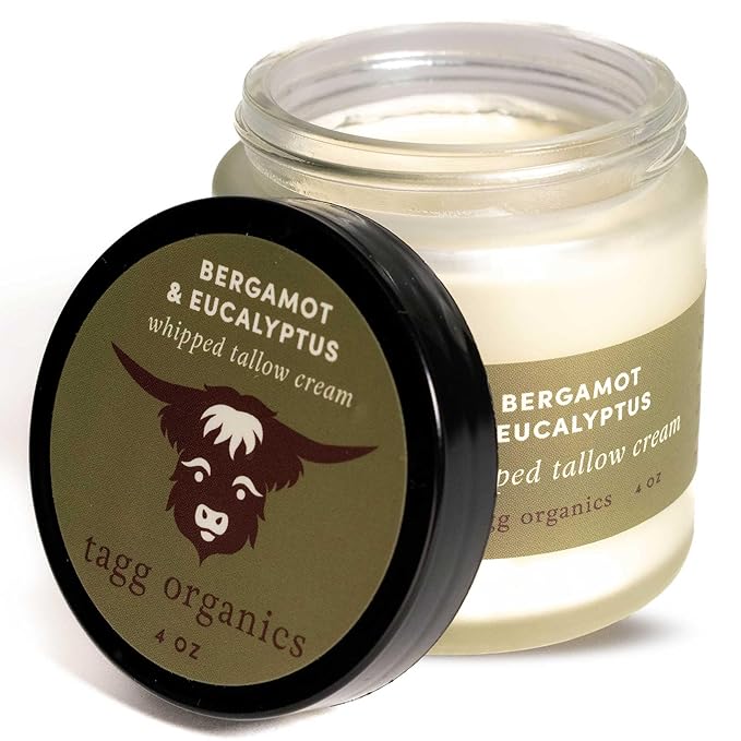 Whipped Tallow Cream for Skin - 100% Organic & Chemical-Free - Deep, Long-Lasting Hydration & Nourishment for Dry & Sensitive Skin (Bergamot/Eucalyptus 4oz)