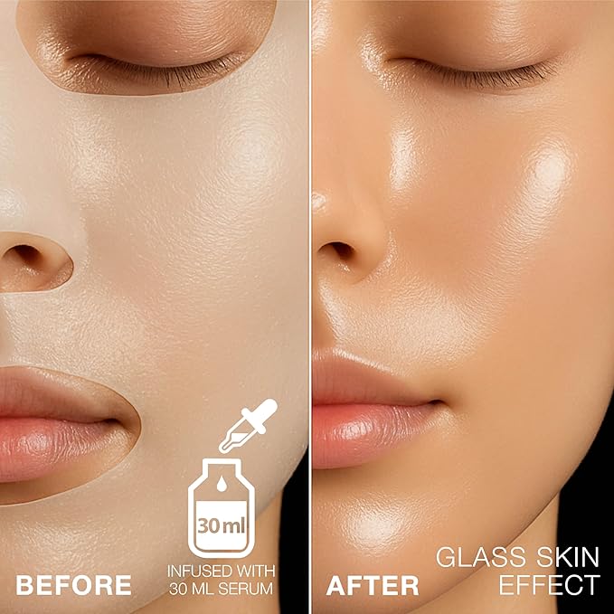 STARSKIN Red Carpet Ready Bio-Cellulose Face Mask – 4 Pack, Hydrating Face Mask for all Skin Types, Instant Hydration & Glass-Skin Glow, Revitalizing and Moisturizing, Korean Skincare