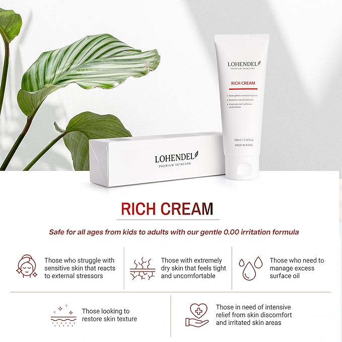 Rich Cream, Thick Textured Face Cream for Dry & Sensitive Skin, Excess Oil Control, Soothe Irritated Skin, Skin Texture Restoration, Intense Moisturizer, Korean Skincare 100ml / 3.38fl.oz