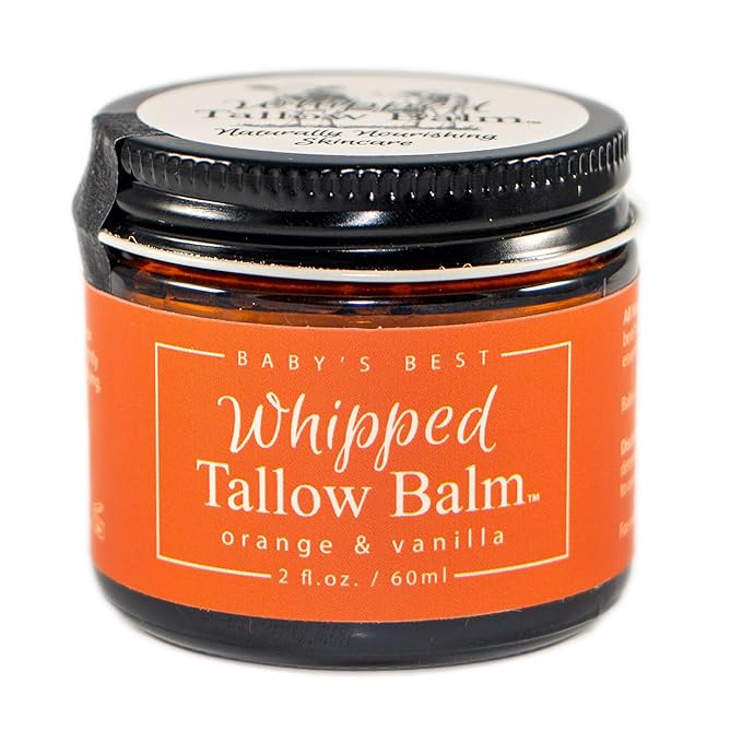 Handmade, 100% Grass-fed Beef Tallow for Skin, Organic Jojoba Oil, Natural Tallow Face Moisturizer for Eczema Relief, Dry Skin, Diaper Rash - 2 oz (Orange & Vanilla)
