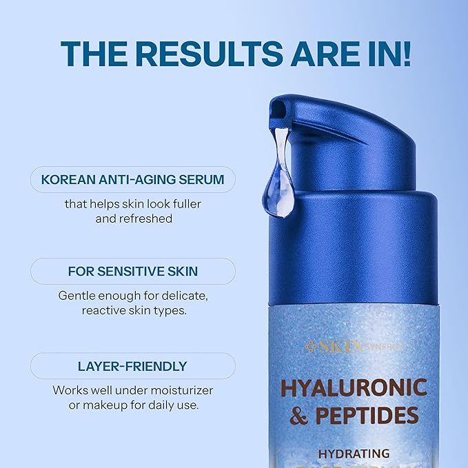 Hyaluronic Acid Serum For Face with Peptides - Deep Hydration, Firming, Plumping & Anti Aging - Dermatologist Tested, Korean Skin Care, Vegan Clean Beauty, Cruelty Free - 1.69 Fl Oz