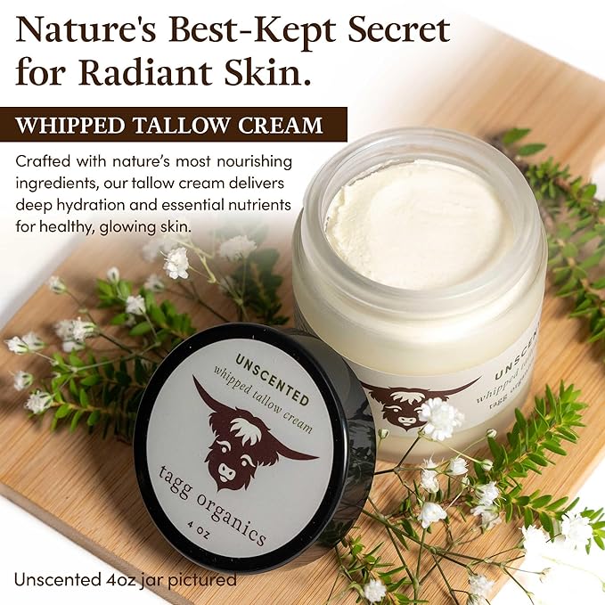 Whipped Tallow Cream for Skin - 100% Organic & Chemical-Free - Deep, Long-Lasting Hydration & Nourishment for Dry & Sensitive Skin (Lavender & Chamomile 2oz)