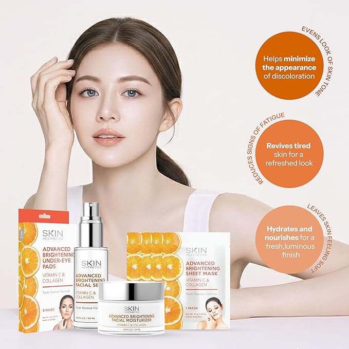 Vitamin C & Collagen Set – Dermatologist Tested, Anti Aging, Korean Skin Care – Firms, Smooths, Hydrates and Revitalizes Tone– Vegan, Clean Beauty – Serum, Moisturizer, Mask & Eye Pads