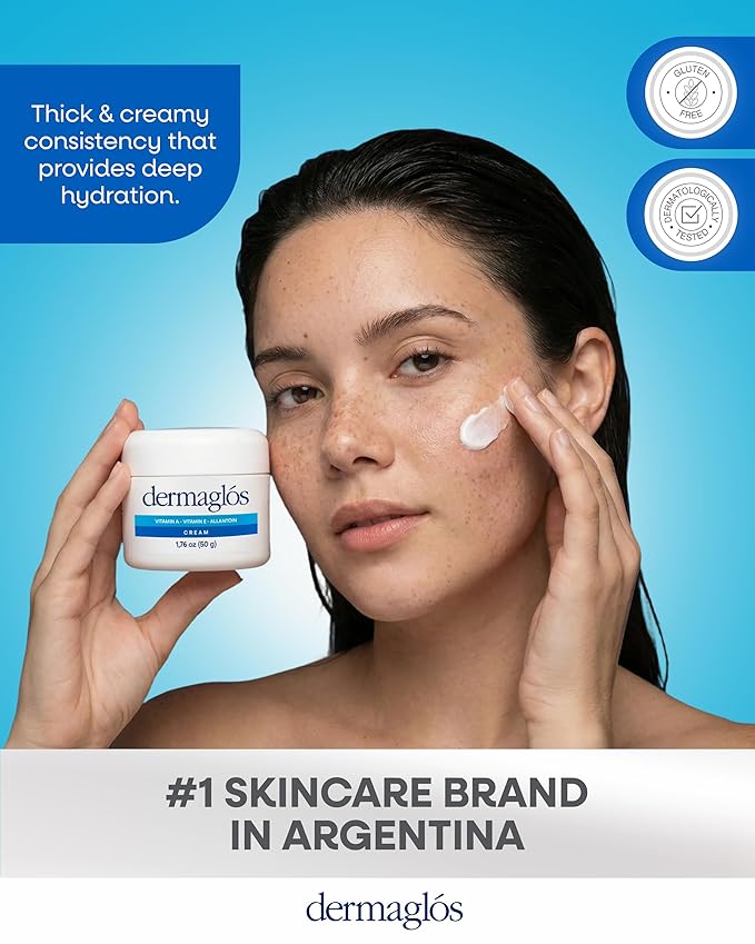 Dermaglos Moisturizing Cream | Vitamin A (Retinoids), Vitamin E & Allantoin | Rich Moisturizer for Wrinkles, Stretch Mark Prevention, Tattoo Aftercare, Scar cream, Hydration for Smooth Skin | 1,76 oz