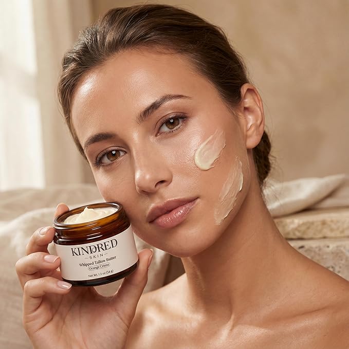 Kindred Skin Whipped Tallow Body Butter – Made with Grass-Fed Beef Tallow – Hydrating Face & Body Moisturizer for Dry, Sensitive Skin – Clean, Non-Greasy Skincare – Orangé Crème, 1.2 oz